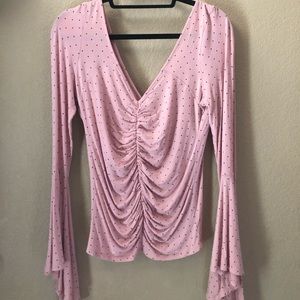 Free People Pink Blouse with Flared Sleeves
